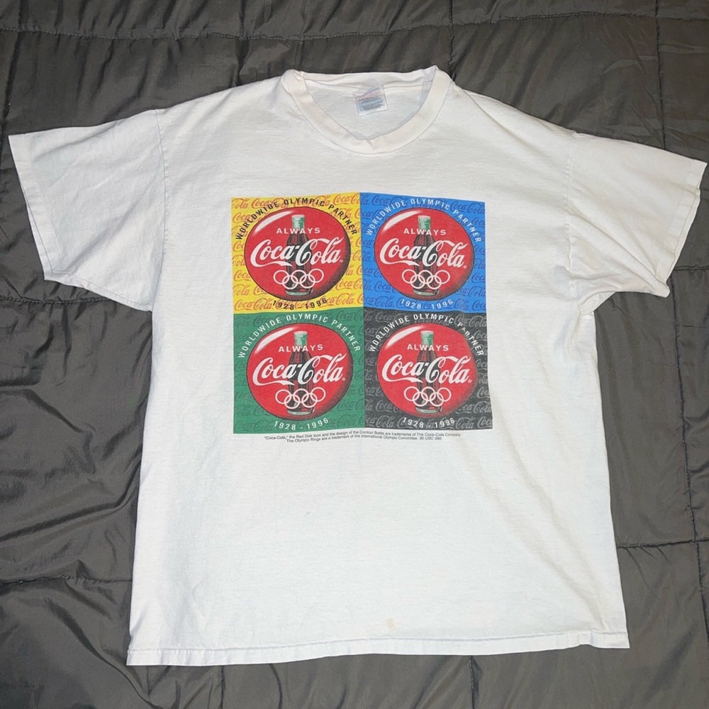 Vintage 1996 Coca Cola Olympics Color Block Graphic T Shirt